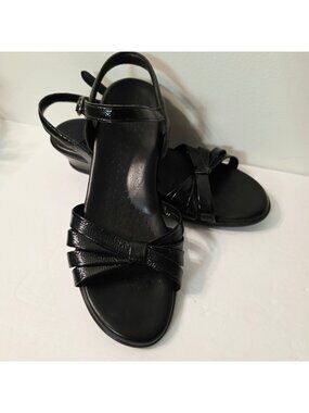 SAS Strippy Quarter Strap Black Wedge Sandal Sz 8 Minimalist Casual